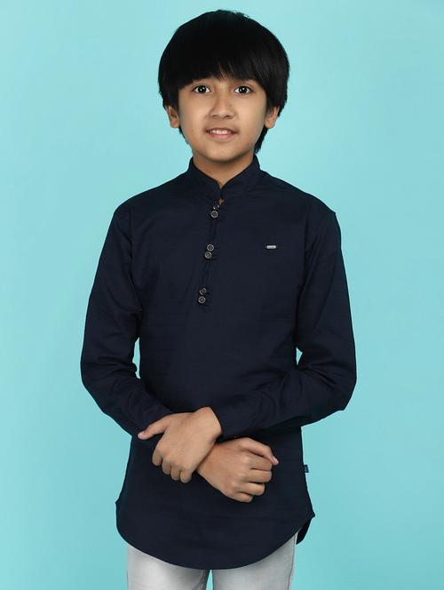 navy blue solid cotton short kurta - 21177343 -  Standard Image - 0