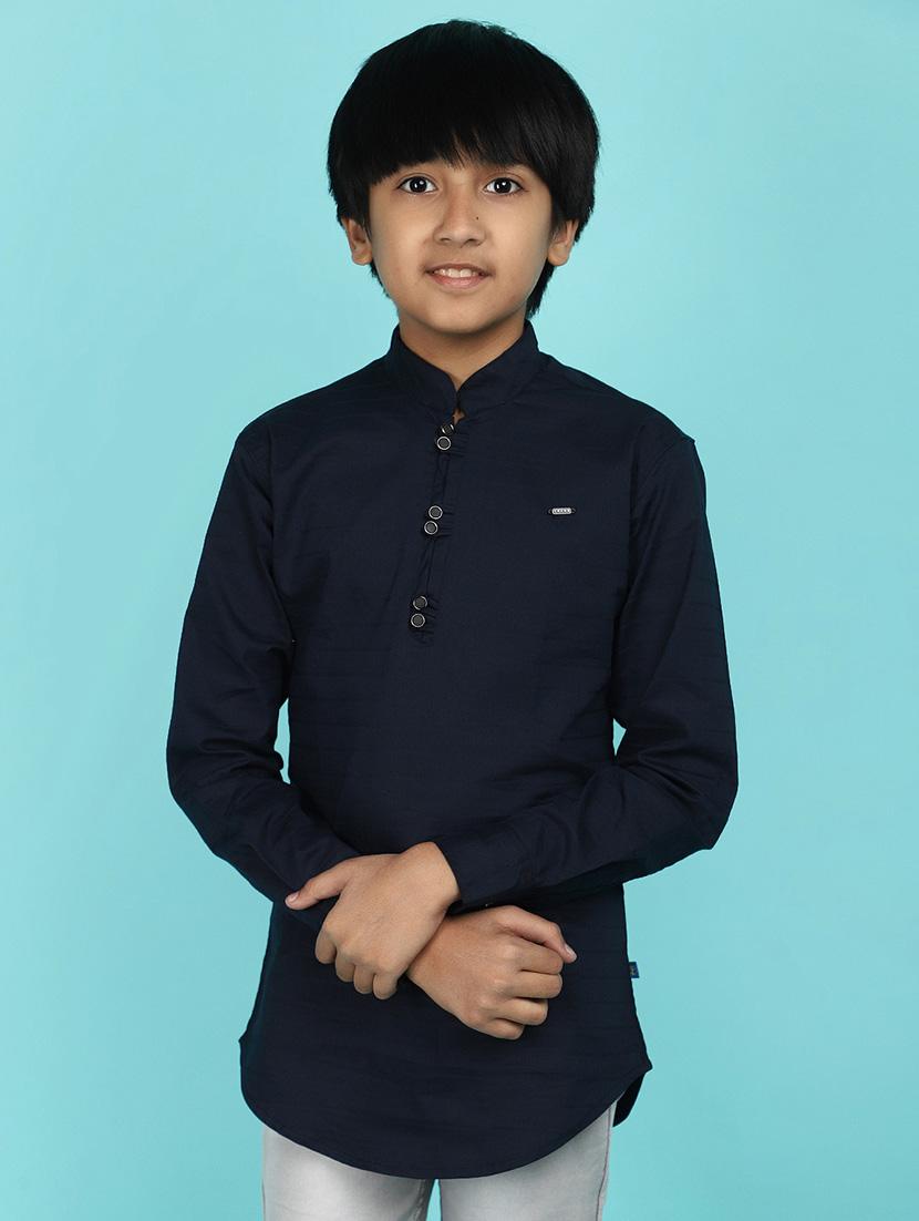 navy blue solid cotton short kurta