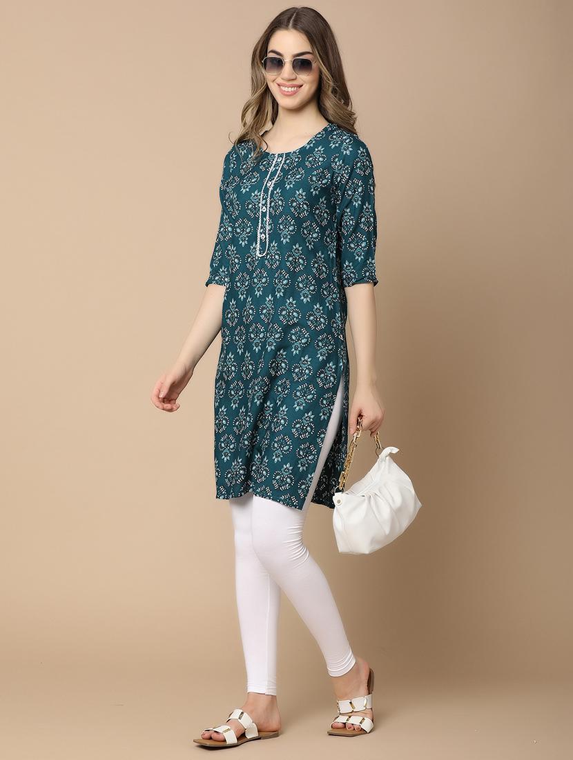 teal rayon straight kurta - 21177352 -  Standard Image - 1