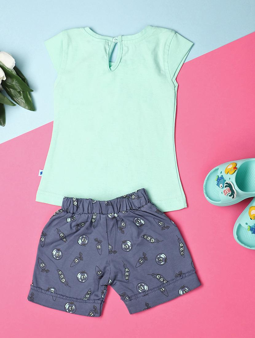 green printed cotton shorts set - 21177574 - Standard Image - 1