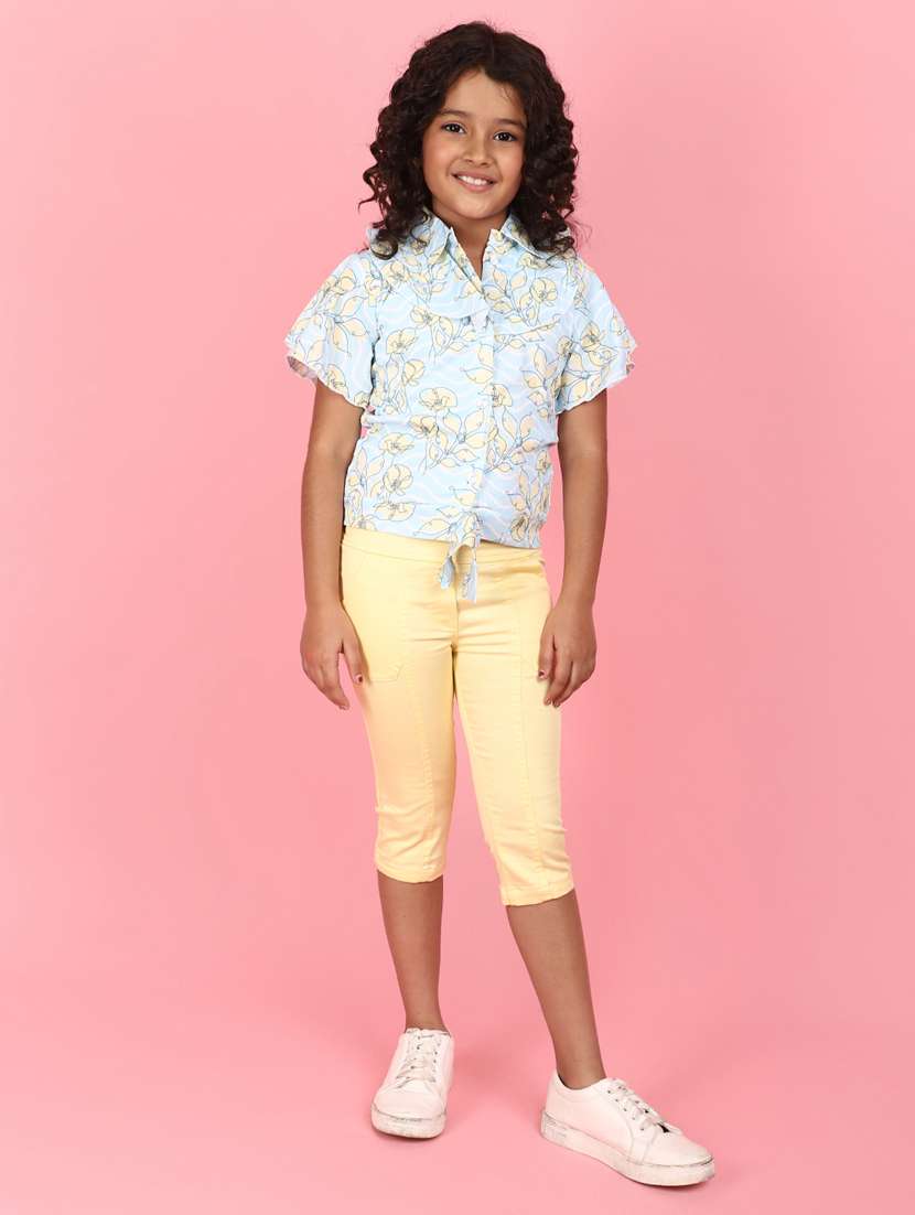 light blue printed cotton capri set