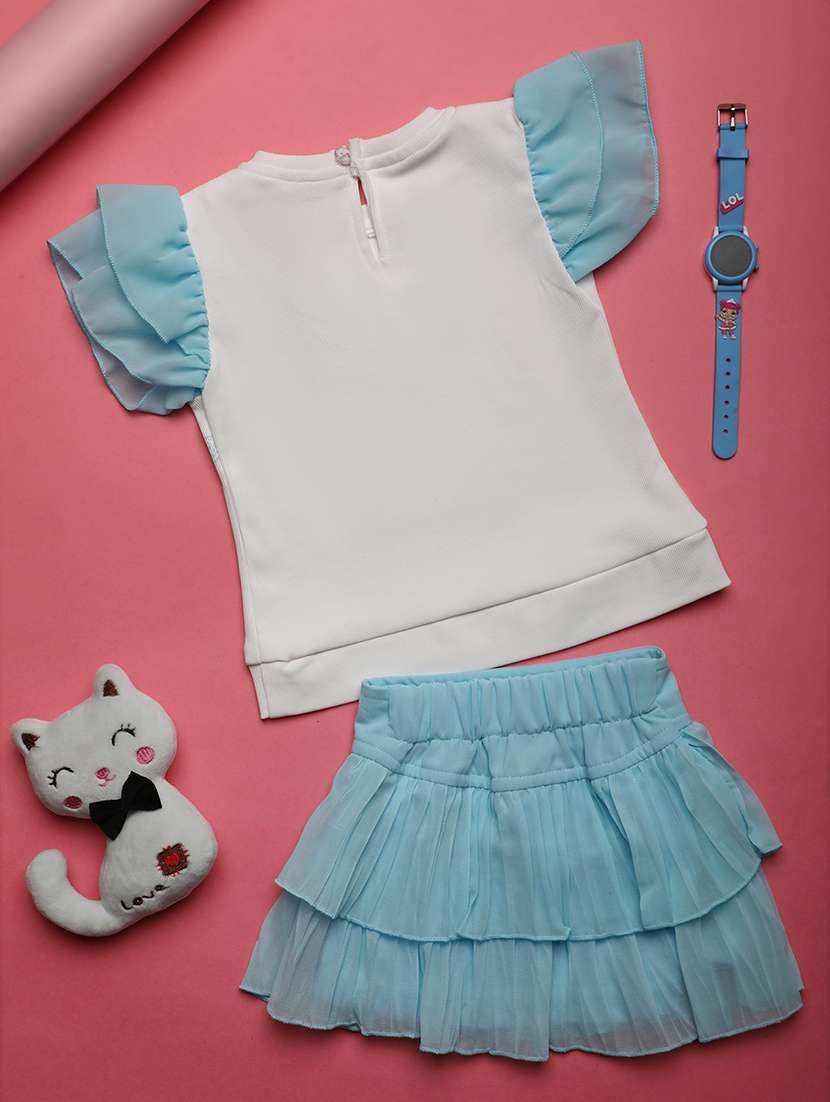 white cotton printed top & skirt set - 21177754 -  Standard Image - 1