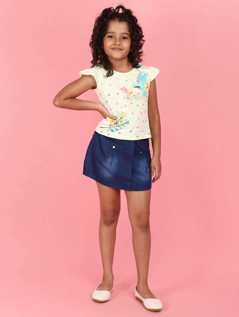 girls printed skirt & top set