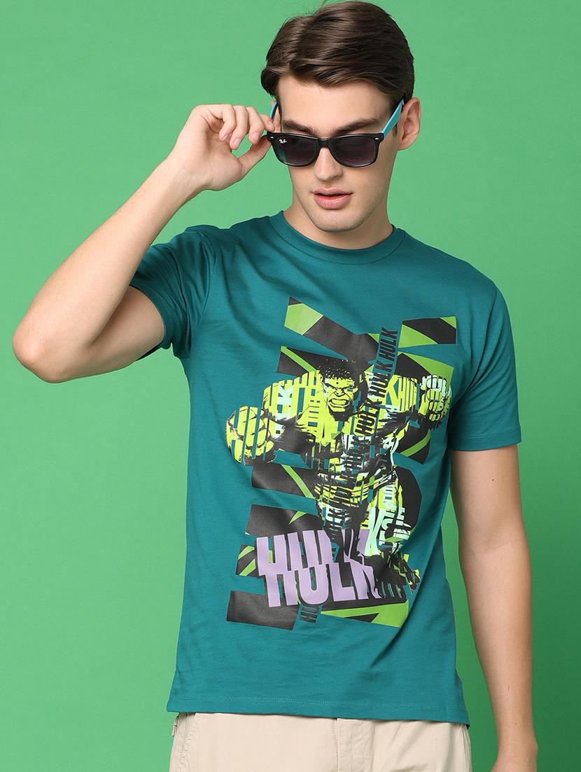 teal cotton front print t-shirt - 21177773 - Standard Image - 1