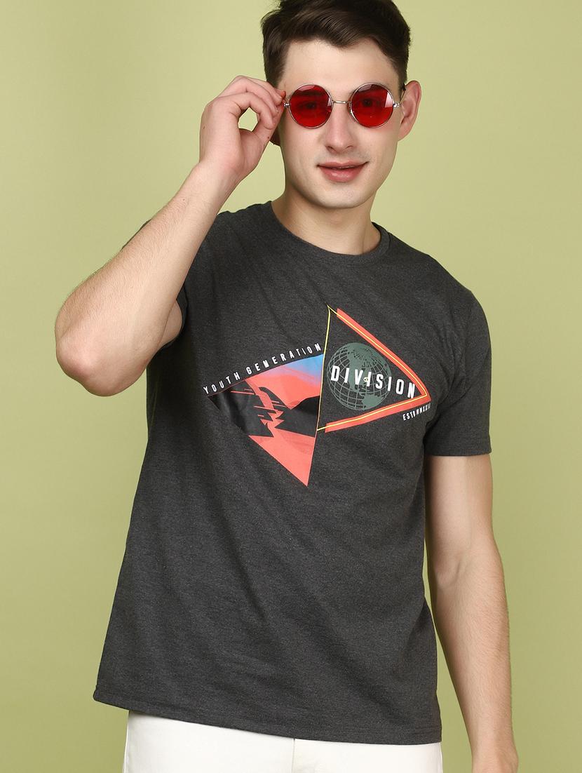 charcoal cotton chest print tshirt - 21177848 - Standard Image - 1