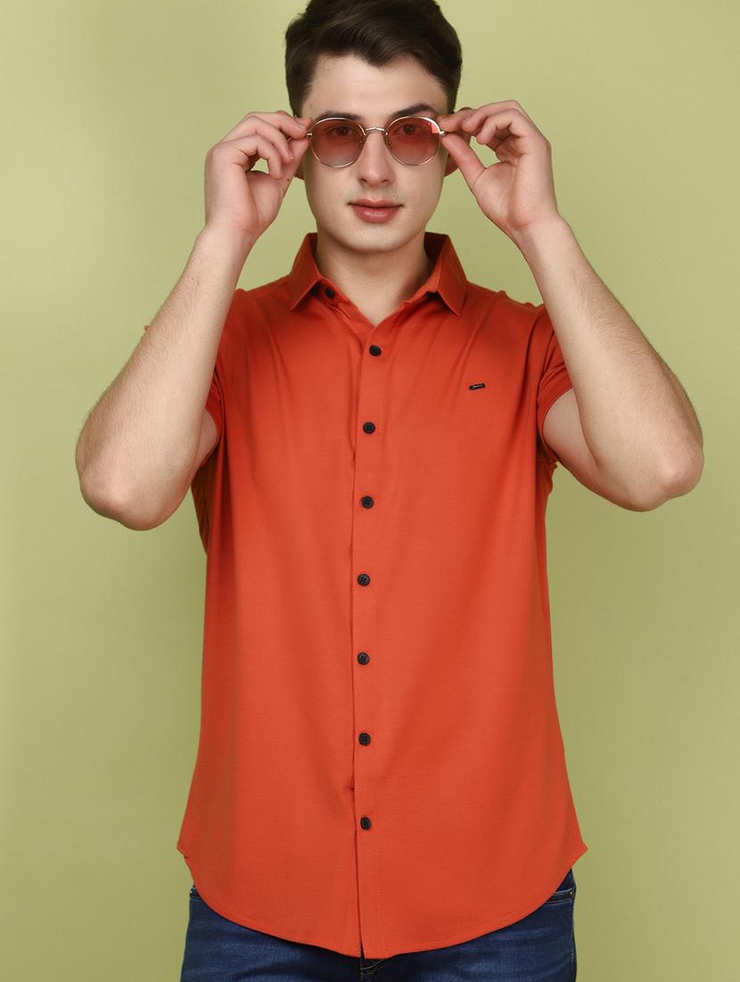 rust cotton casual shirt - 21177881 - Standard Image - 1