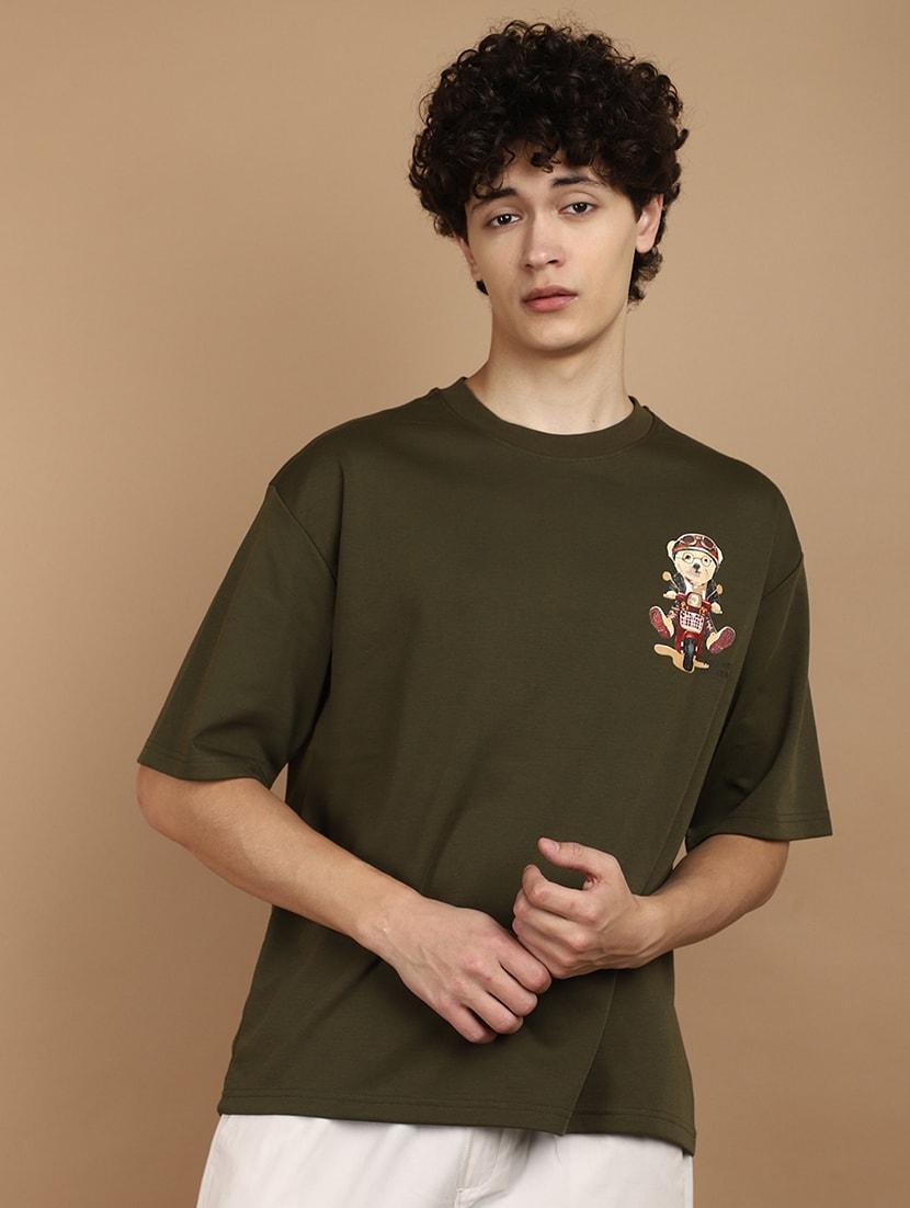 olive green cotton back print t-shirt - 21177890 - Standard Image - 1