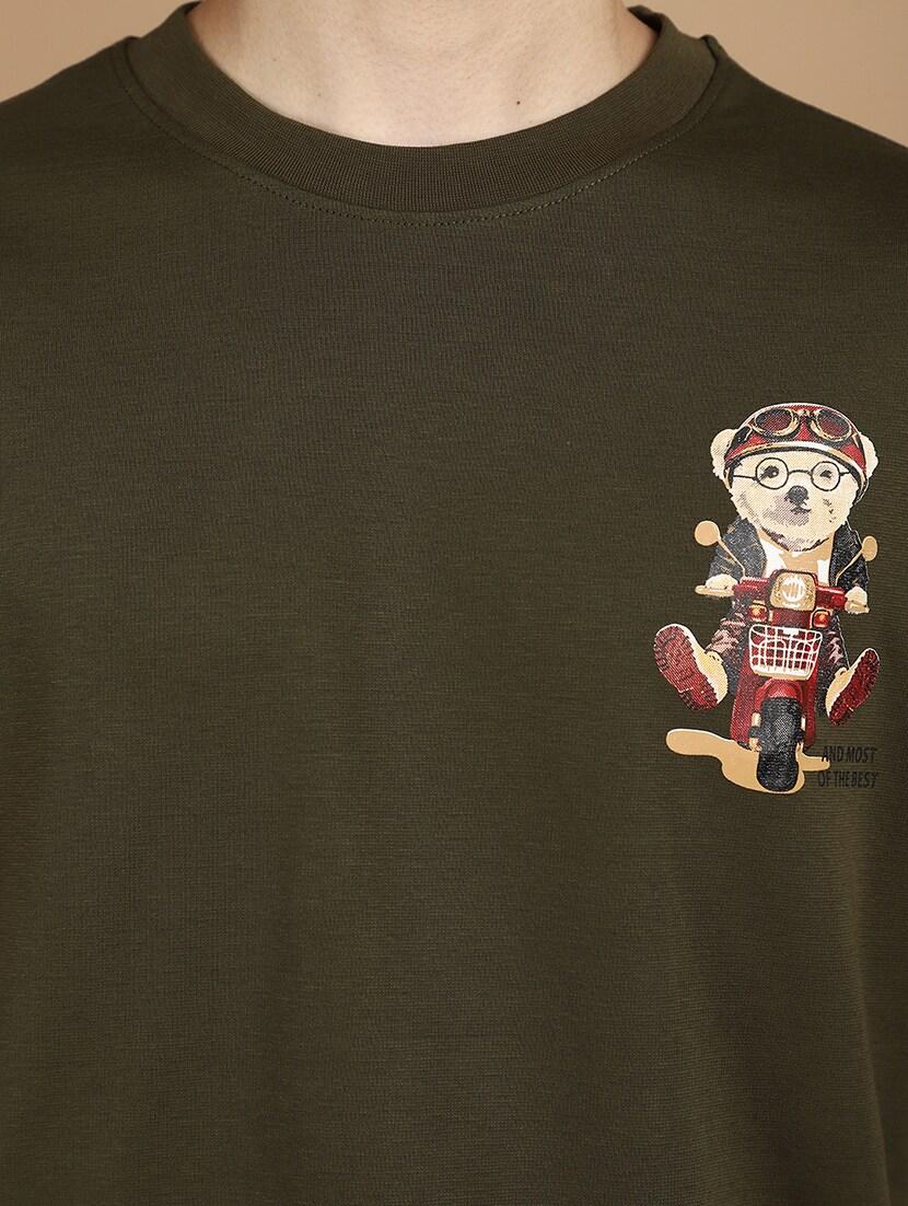 olive green cotton back print t-shirt - 21177890 - Standard Image - 4