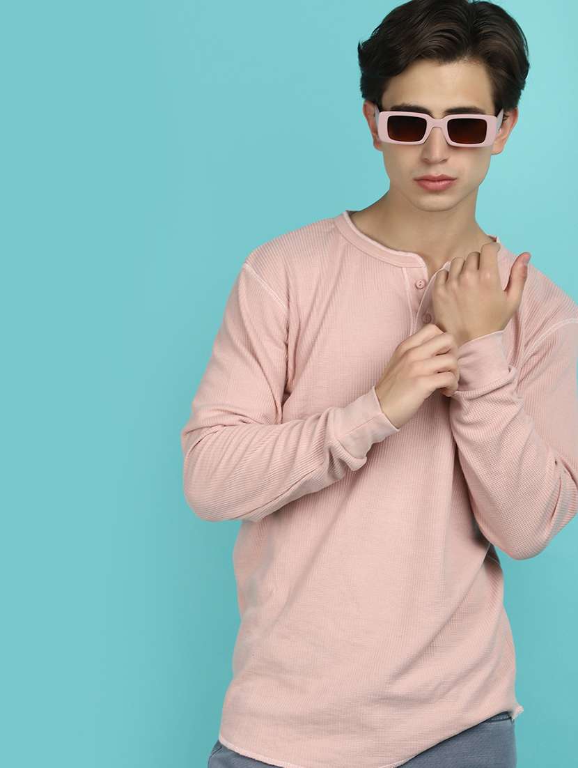 men solid henley neck t-shirt - 21177938 -  Standard Image - 1