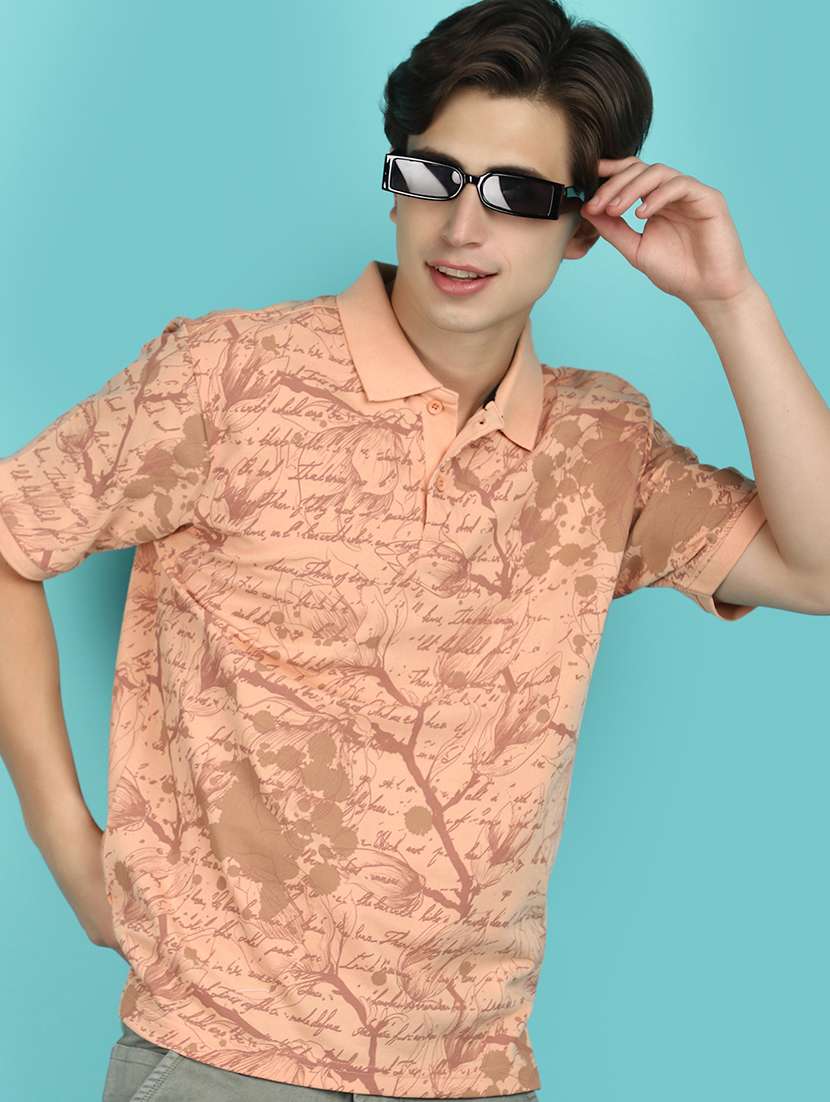men peach regular fit typographic polo t-shirt - 21177953 -  Standard Image - 1