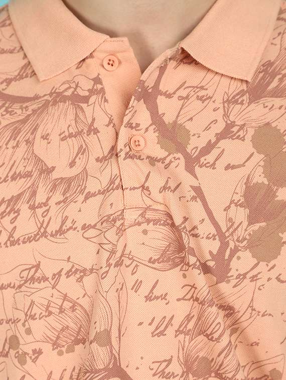 men peach regular fit typographic polo t-shirt - 21177953 -  Standard Image - 4