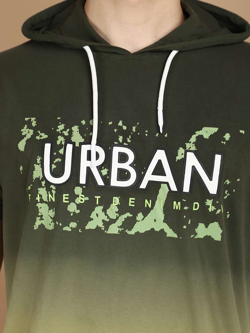 olive green hood neck printed t-shirt - 21177970 -  Standard Image - 4