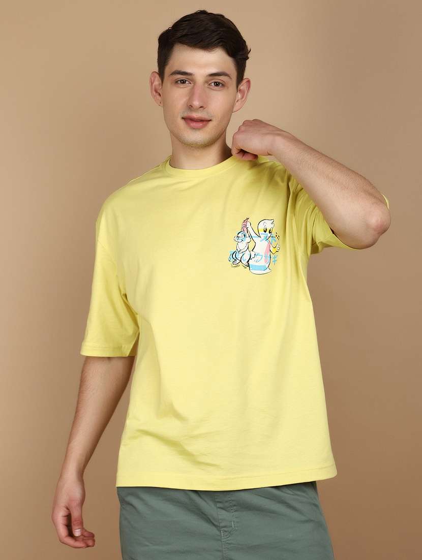 lime green cotton placement print t-shirt
