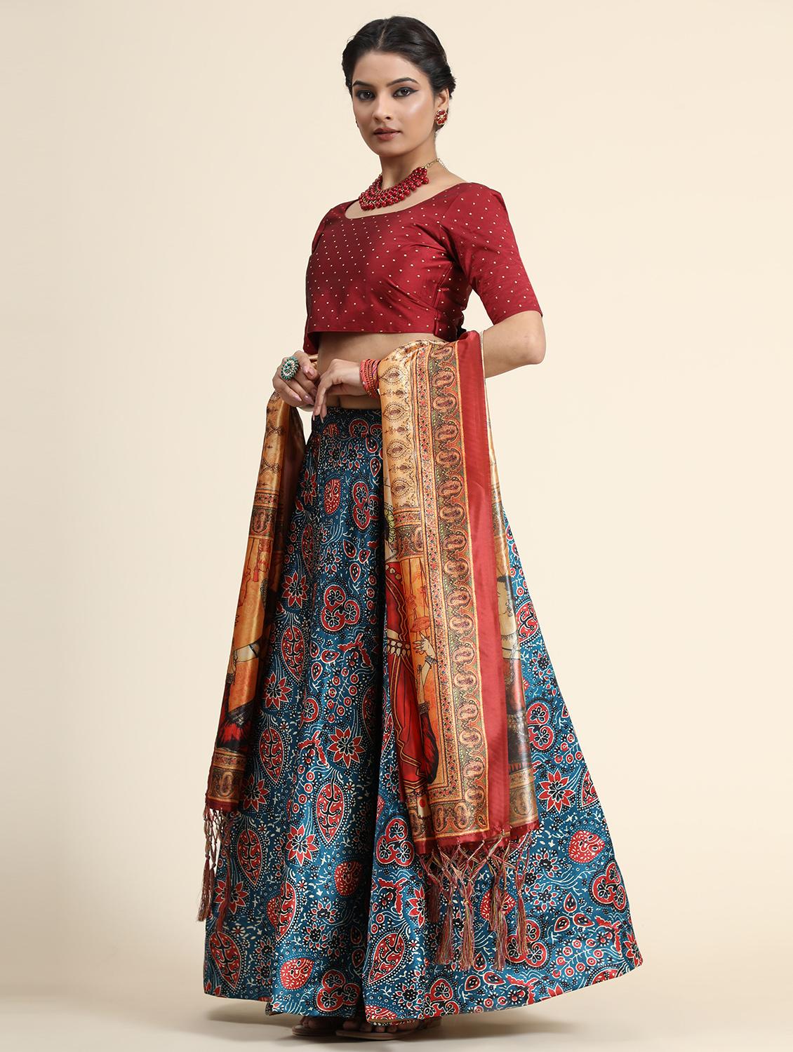 navy blue satin blend flared lehenga - 21178038 - Standard Image - 1