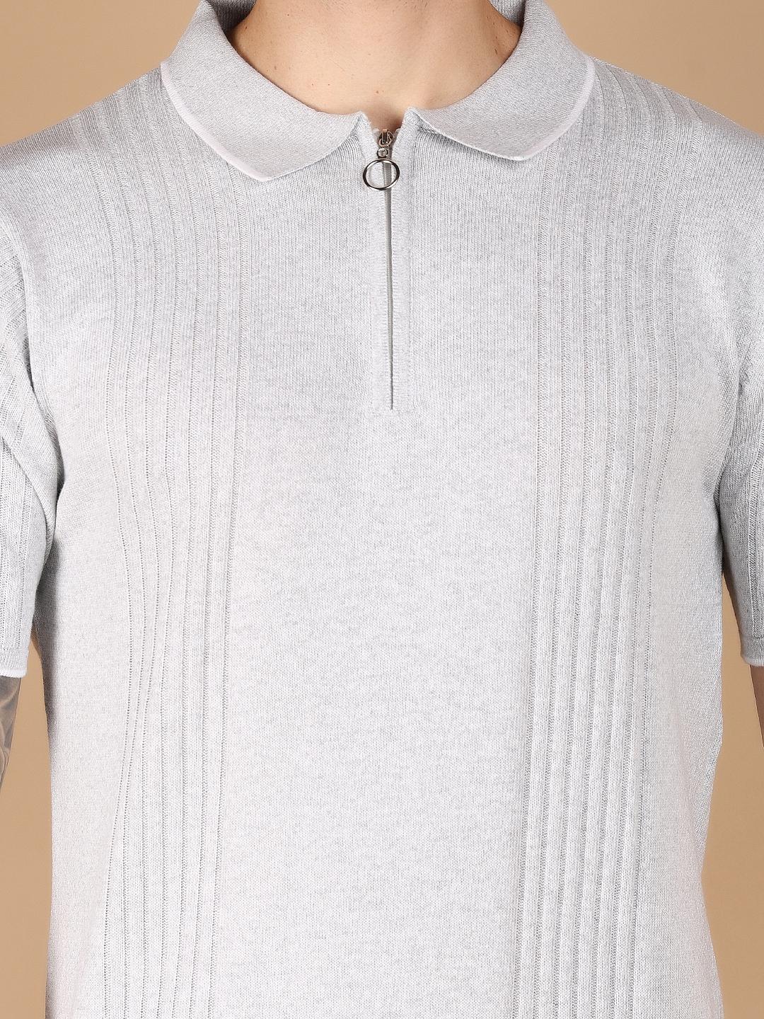 grey melange jacquard front print tshirt - 21178104 - Standard Image - 1