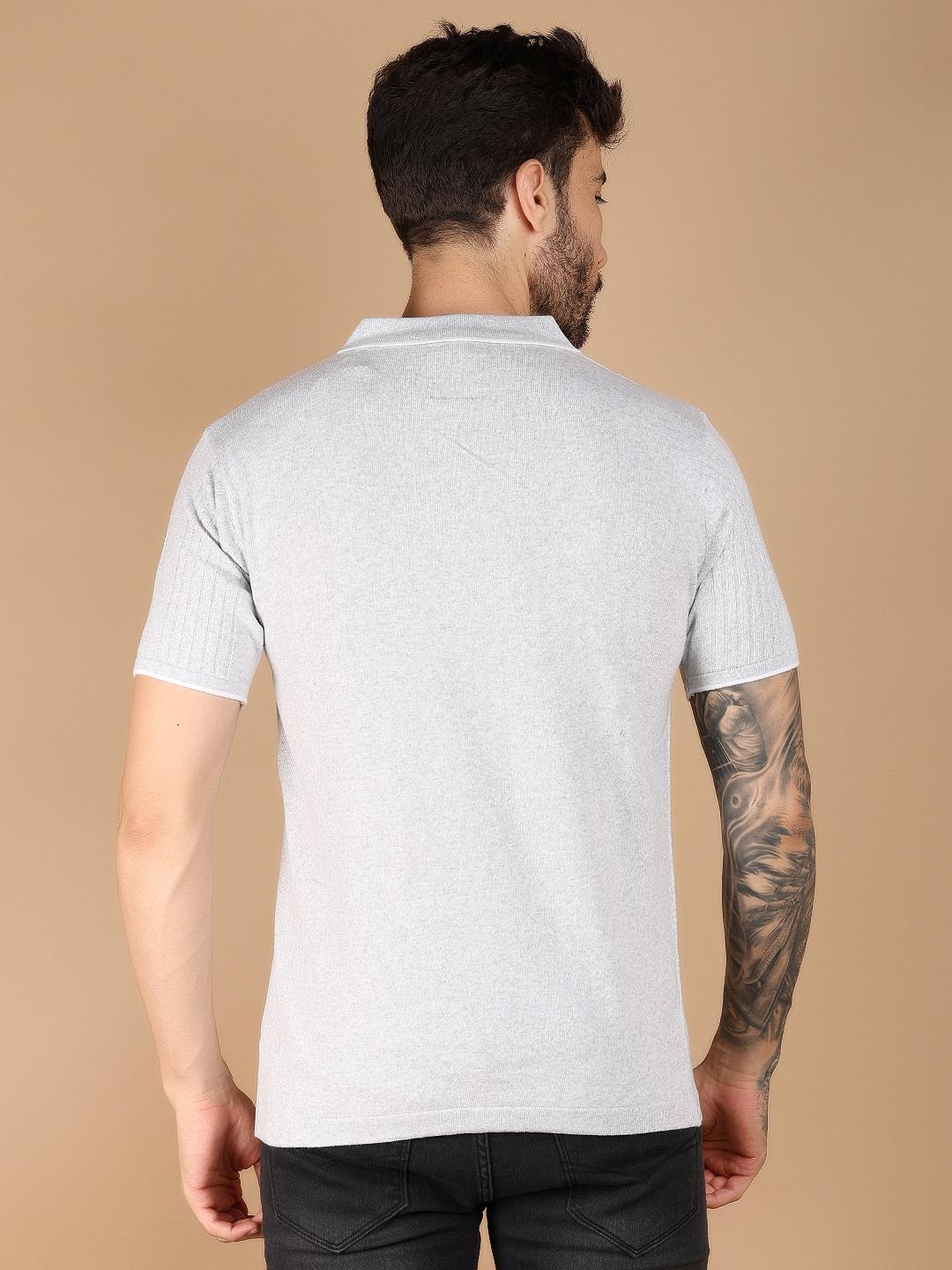 grey melange jacquard front print tshirt - 21178104 - Standard Image - 4
