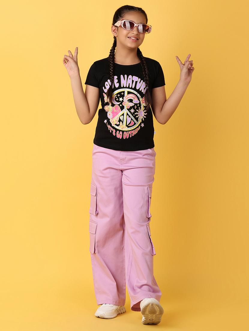 girls lavender cotton cargos trouser - 21178202 - Standard Image - 4
