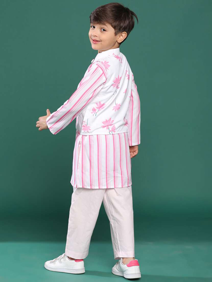 white printed viscose kurta set - 21178272 -  Standard Image - 4