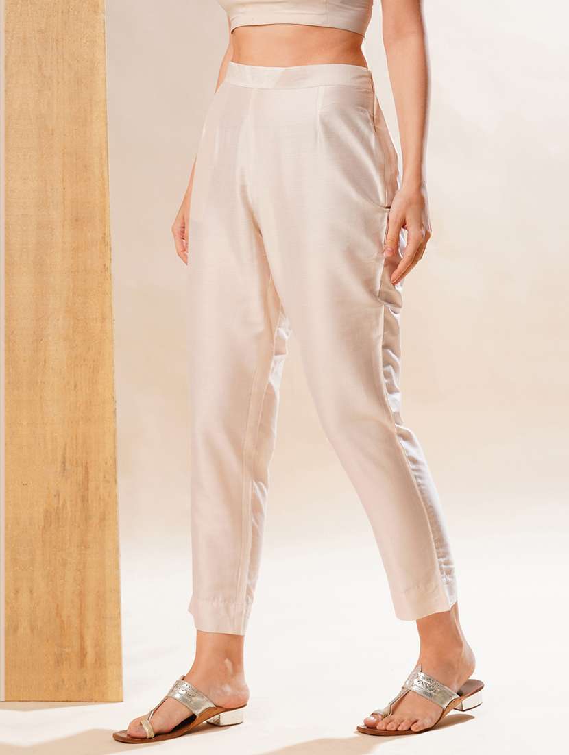 globus women off-white back elasticated mid-rise flat front ethnic pants - 21178320 -  Standard Image - 1