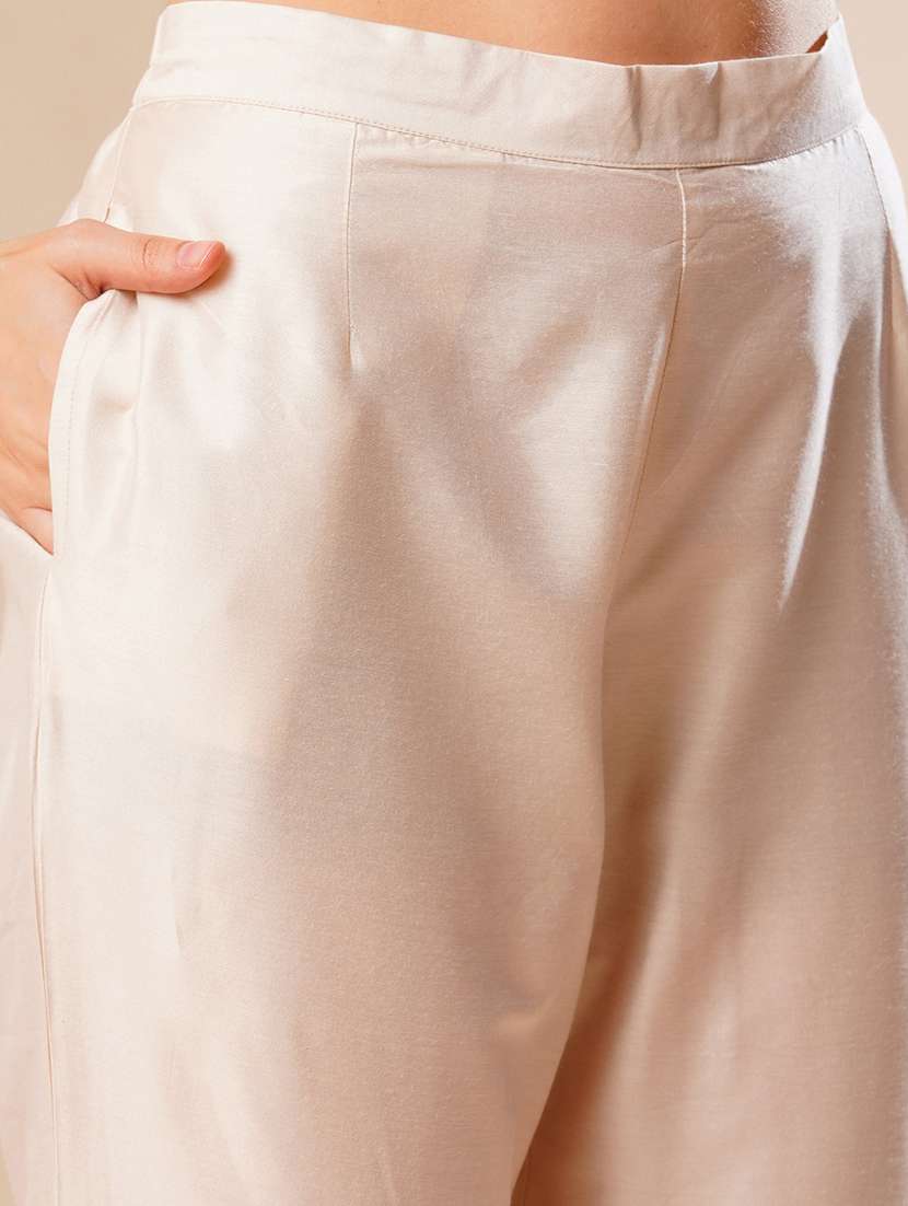 globus women off-white back elasticated mid-rise flat front ethnic pants - 21178320 -  Standard Image - 4