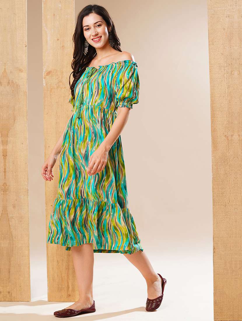 women green abstract printed fit & flare ethnic dress - 21178328 -  Standard Image - 1