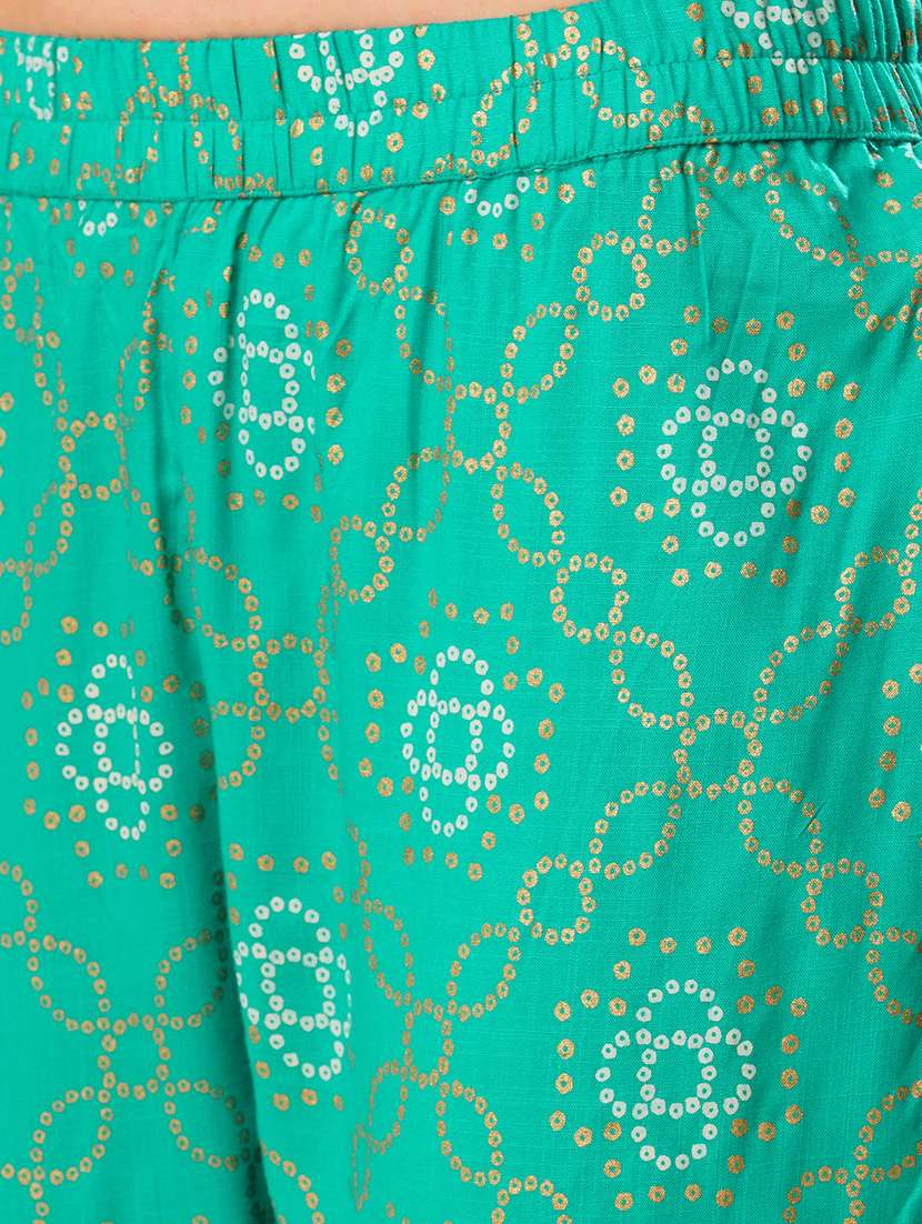 globus women green embroidered yoke a-line festive kurta with dupatta & pant set - 21178333 -  Standard Image - 4