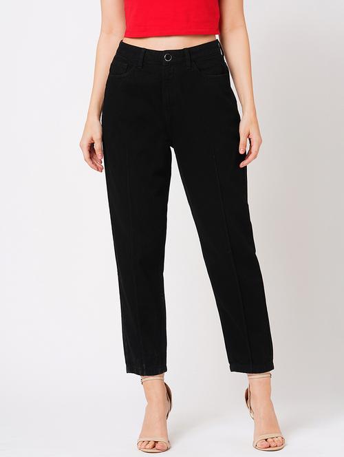 globus women black boyfriend fit mid-rise clean look cotton jeans - 21178364 - Standard Image - 0