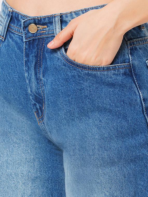 globus women dark blue flared mid-rise clean look heavy fade cotton jeans - 21178366 - Standard Image - 4
