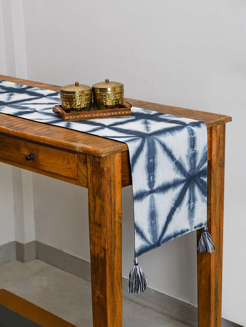 ratan cart blue & grey printed 14x72 inch table runner
