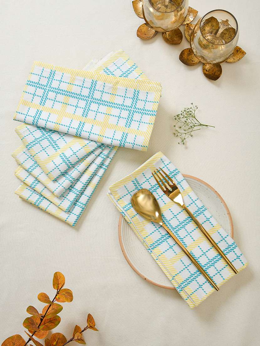 ratan cart teal cotton check pattern 18x18 inch napkin set of 6