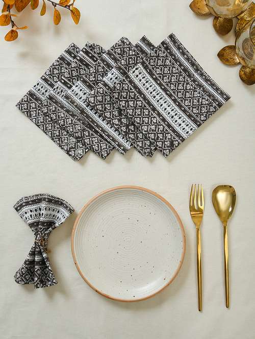 Ratan Cart Brown Cotton Stripe Printed 12x12 Inch Napkin Set Of 6