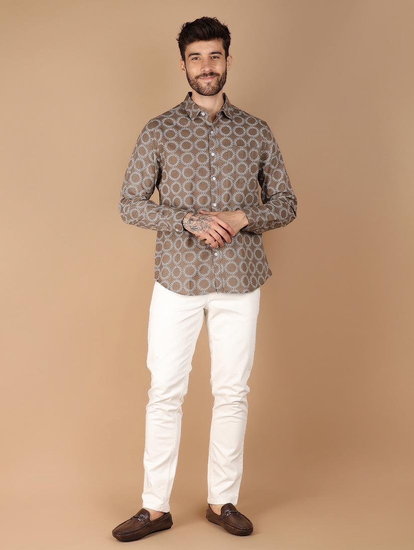 khaki printed casual shirt - 21178479 - Standard Image - 4