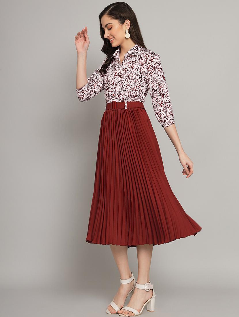 maroon polyester fit & flare dress - 21178994 - Standard Image - 1