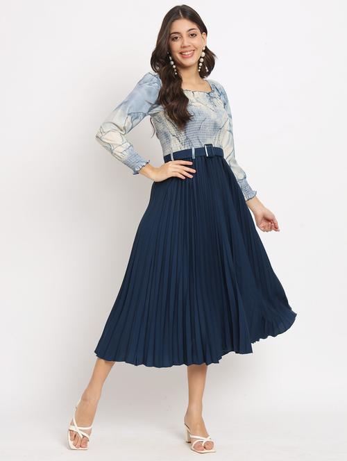 navy blue polyester fit & flare dress - 21178995 - Standard Image - 0