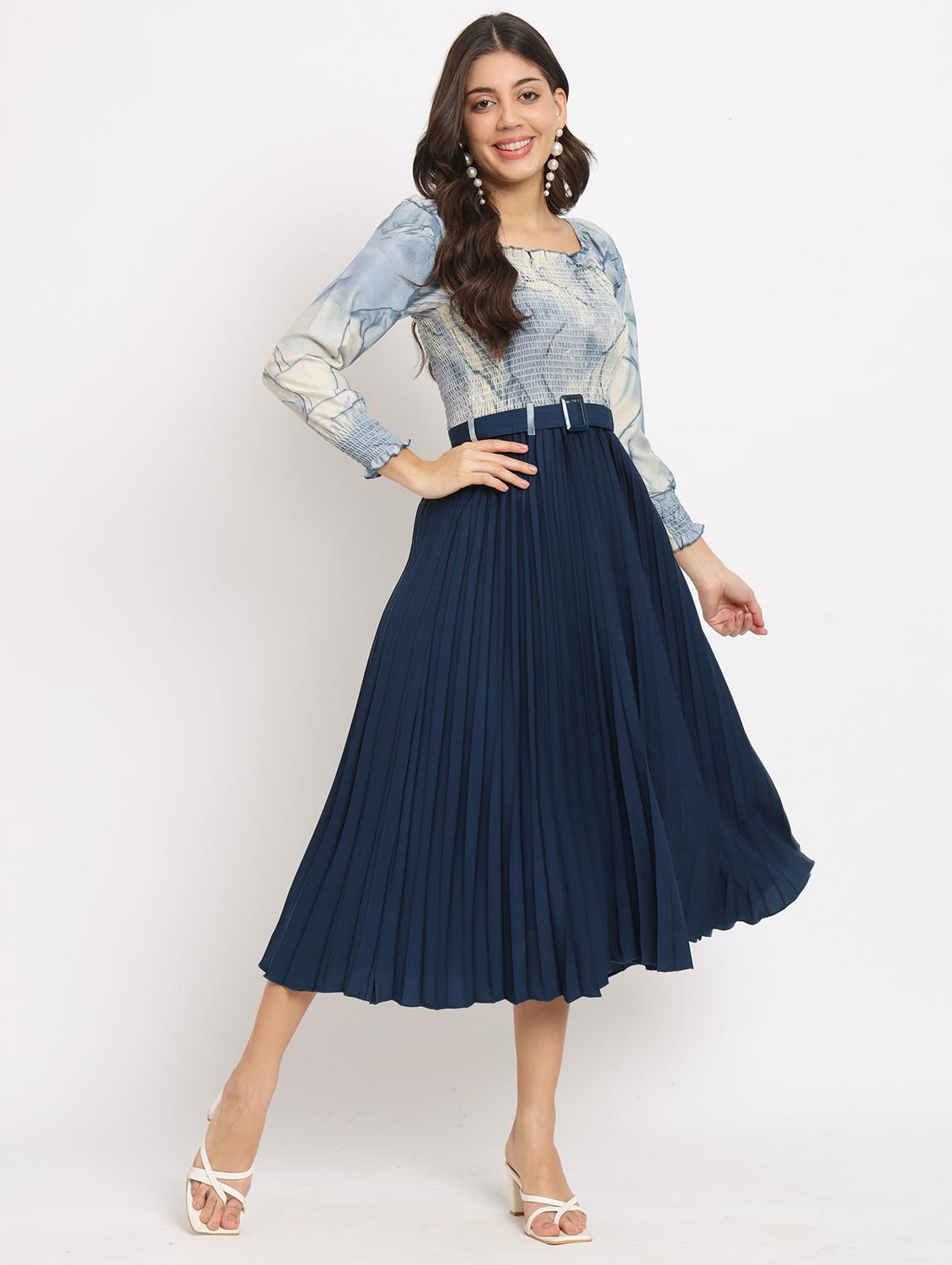 navy blue polyester fit & flare dress - 21178995 - Zoom Image - 0