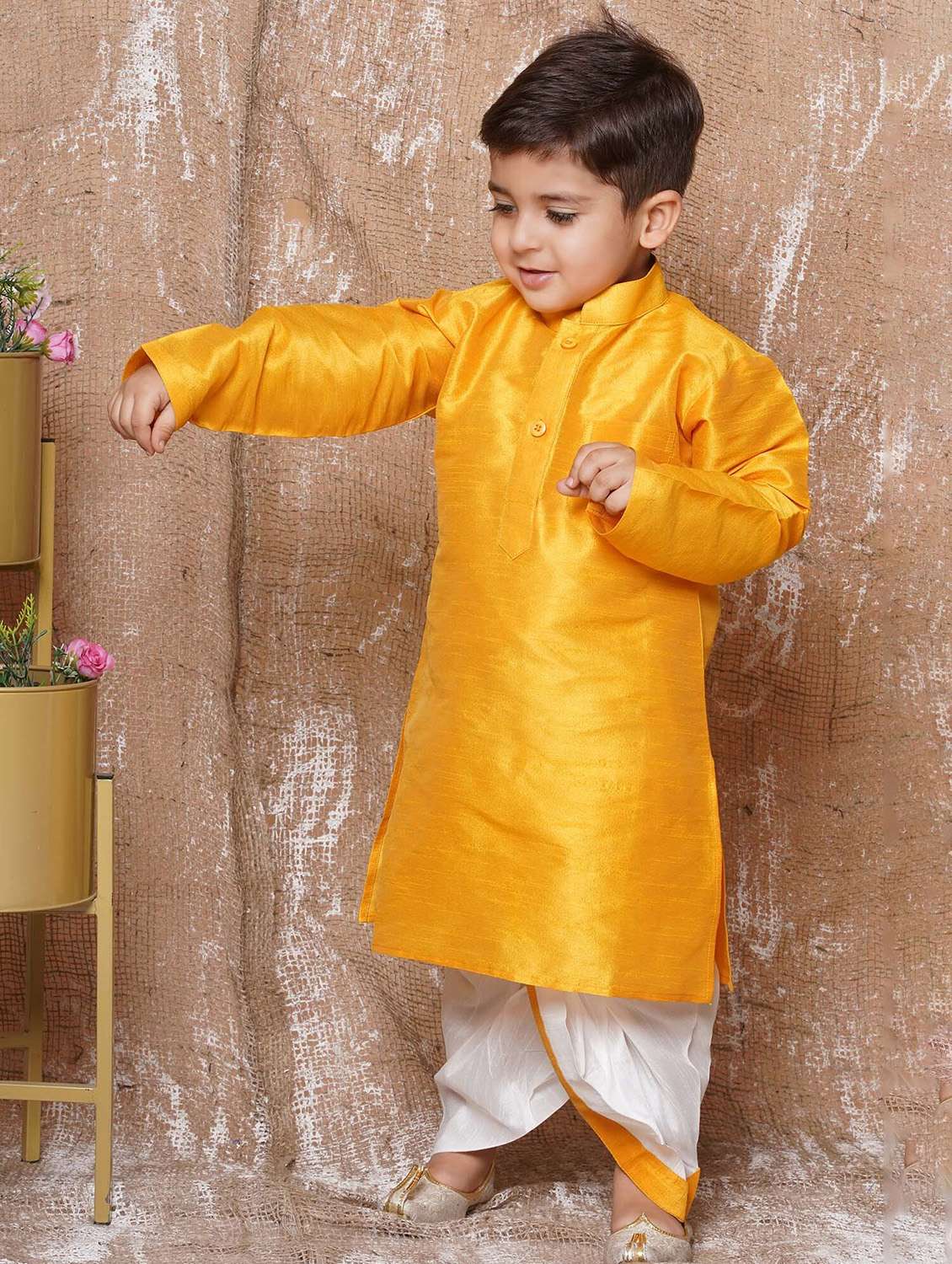 yellow solids dhoti kurta set - 21179572 -  Standard Image - 1