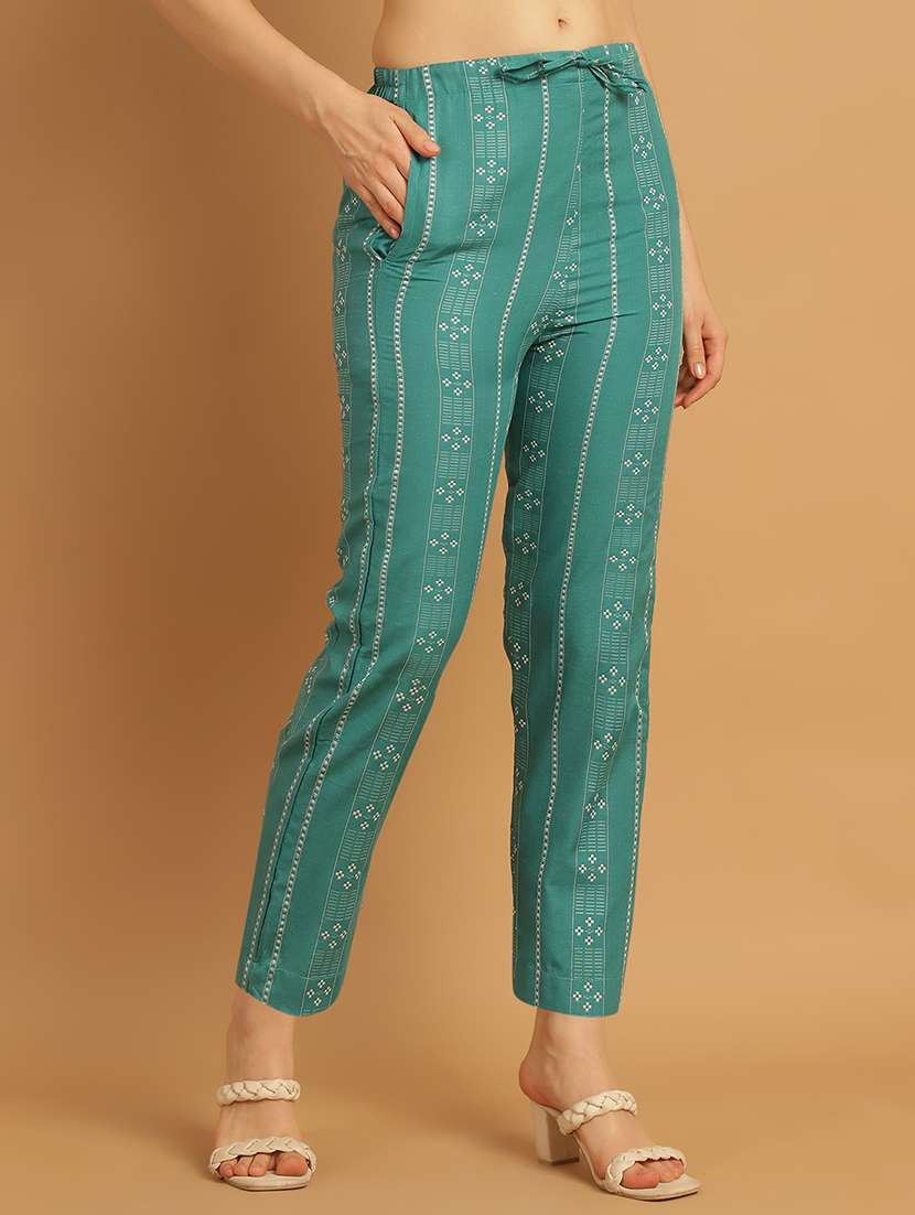 sea green printed cotton straight pant - 21180238 -  Standard Image - 1