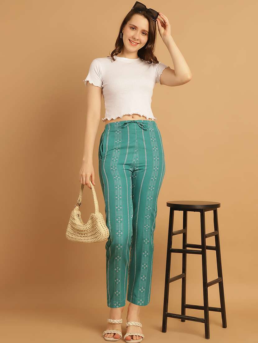 sea green printed cotton straight pant - 21180238 -  Standard Image - 4