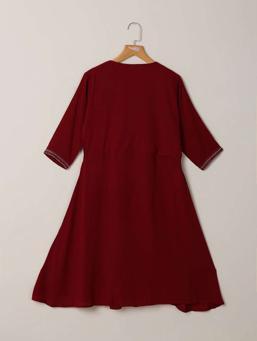 girls maroon embroidered a-line dress - 21180788 -  Standard Image - 1