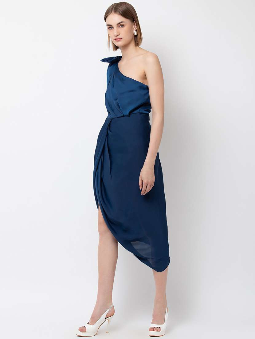 women solid single shoulder asymmetric dress - 21180883 -  Standard Image - 1