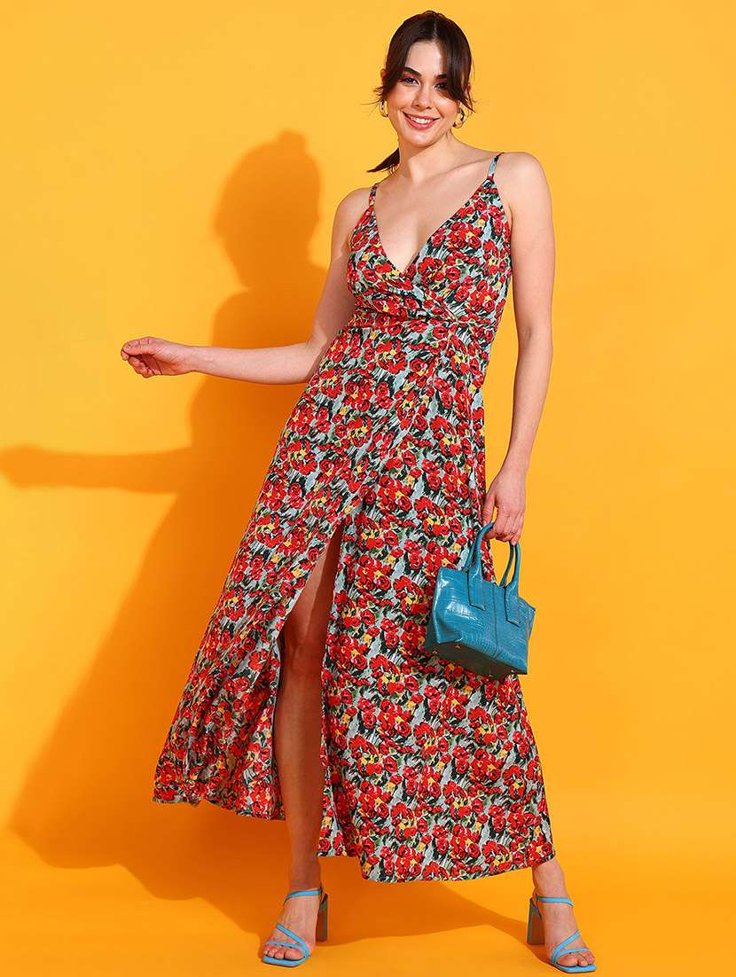 red polyester aline dress