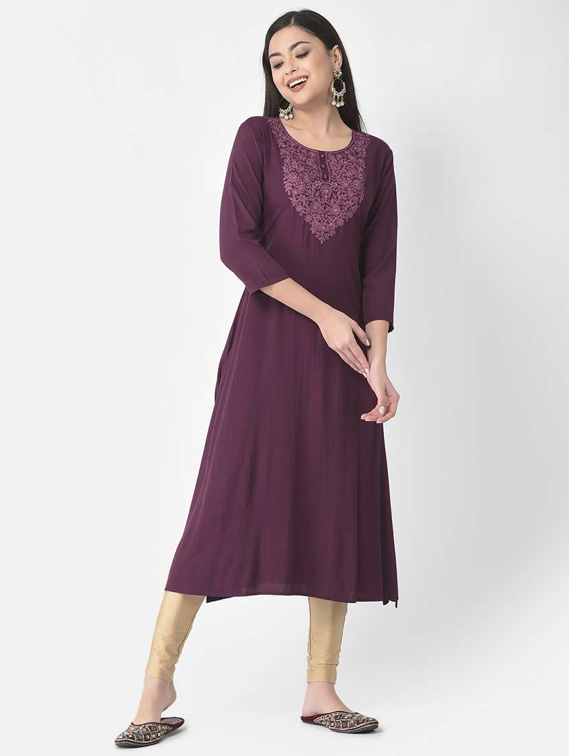 women three quarter sleeve a-line kurta