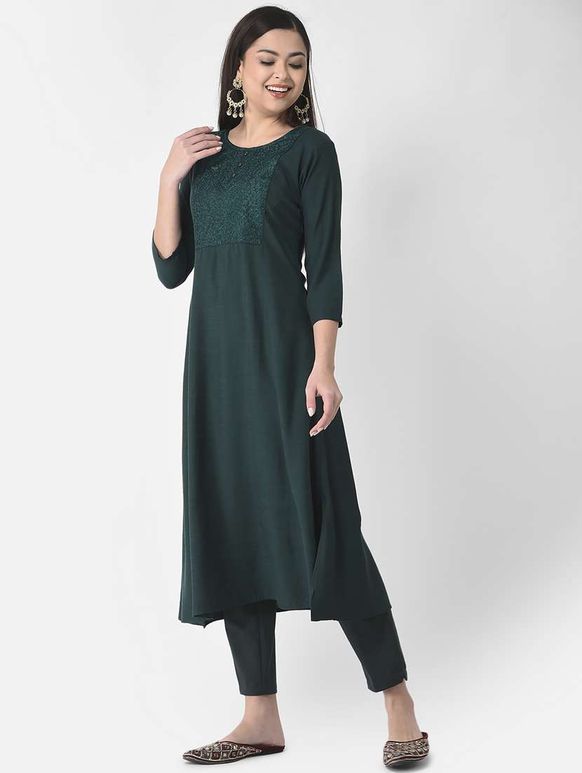 women three quarter sleeve a-line kurta - 21181050 -  Standard Image - 1