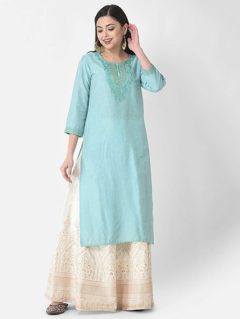 women three quarter sleeve straight kurta