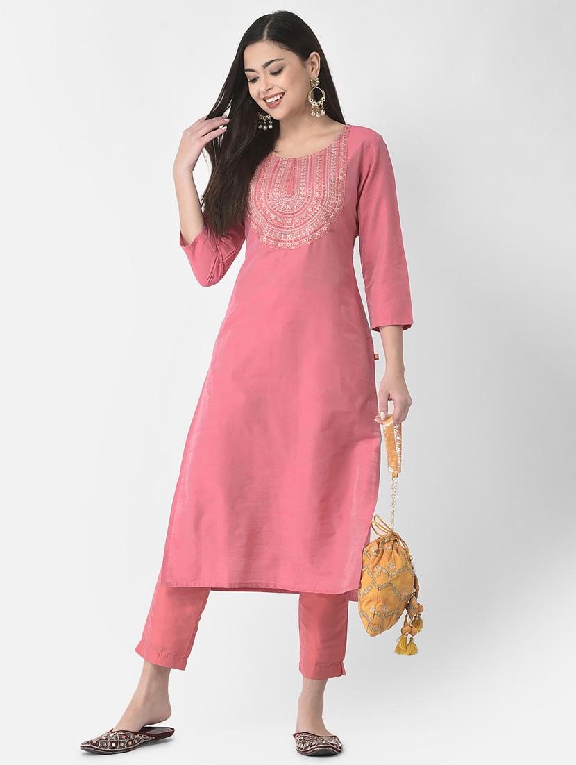 women three quarter sleeve straight kurta - 21181052 - Standard Image - 4