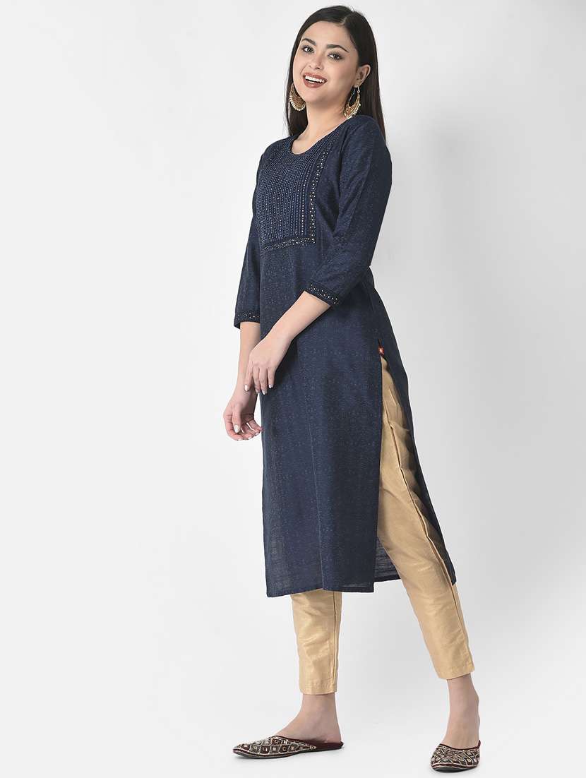 women three quarter sleeve straight kurta - 21181053 -  Standard Image - 1