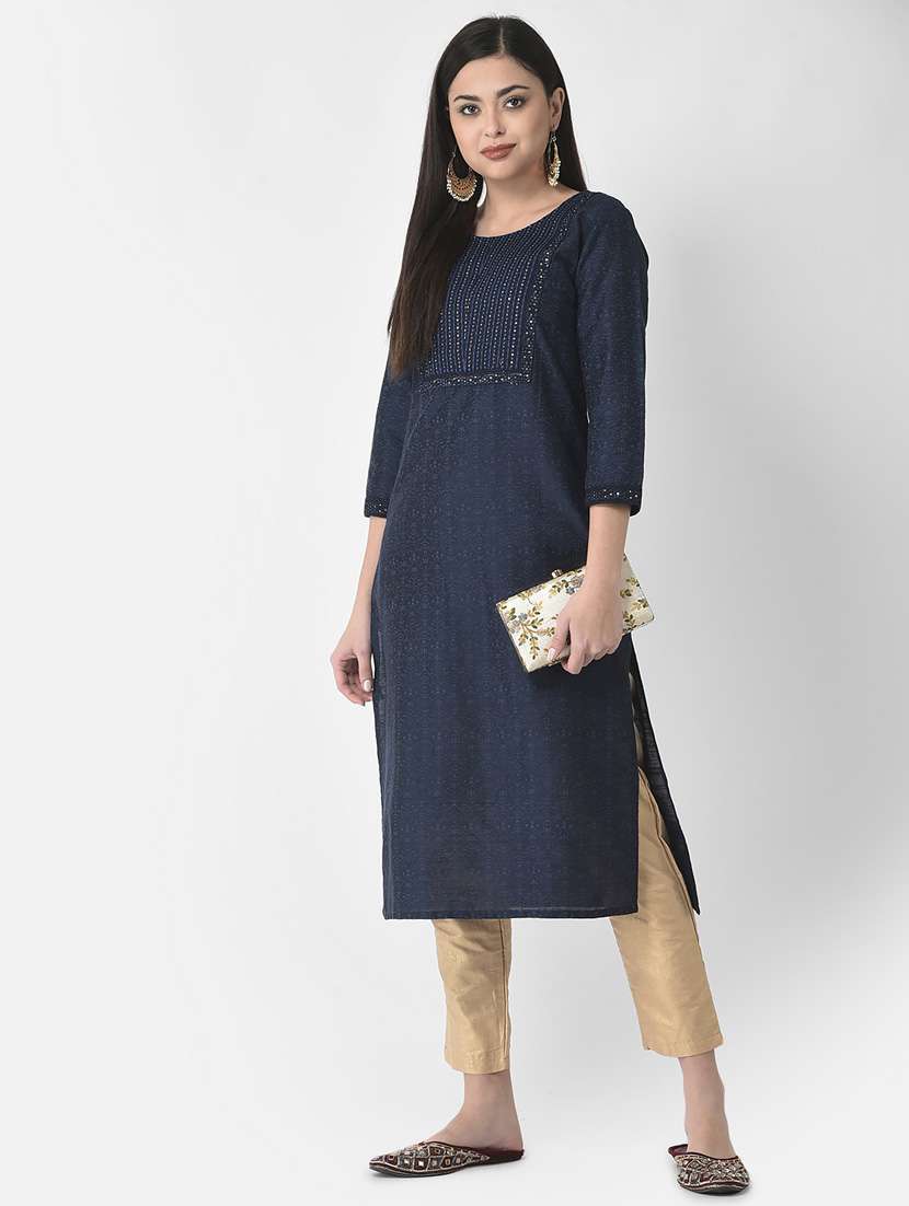 women three quarter sleeve straight kurta - 21181053 -  Standard Image - 4