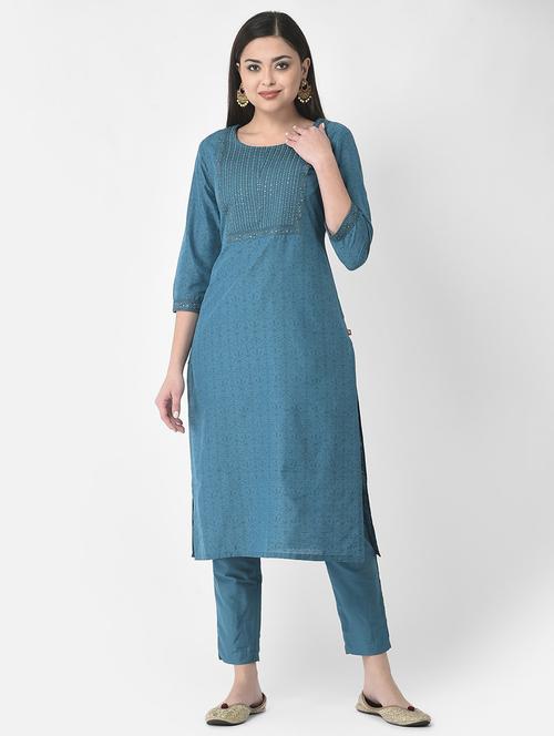 women three quarter sleeve straight kurta - 21181054 - Standard Image - 0