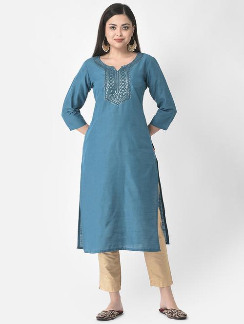 women three quarter sleeve straight kurta - 21181055 -  Standard Image - 0