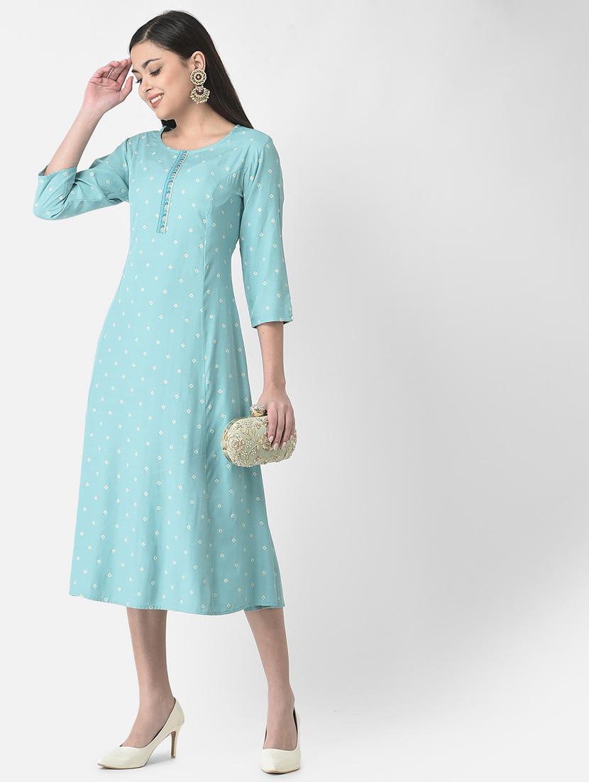 women light blue round neck a-line dress - 21181060 - Standard Image - 1